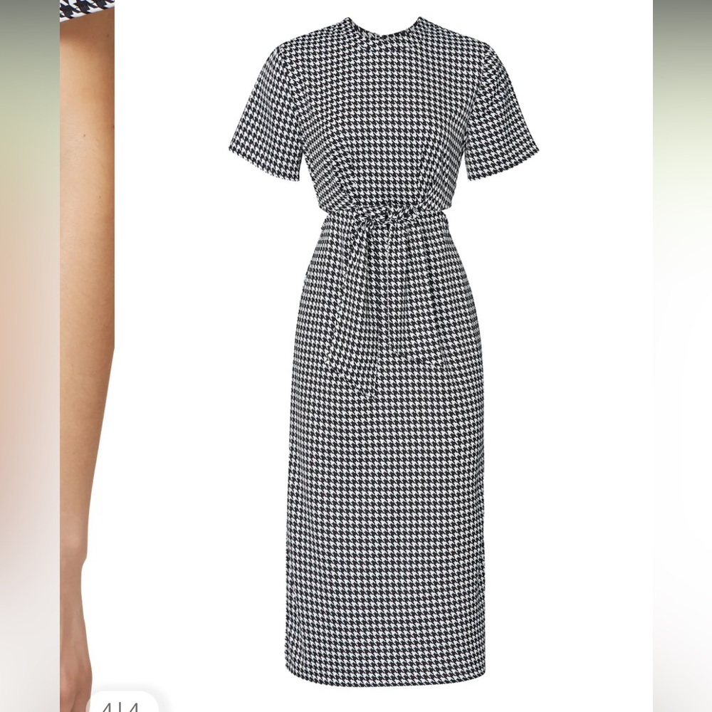 Black and White Sheath Midi Dress Crew Neck Short Sleeve